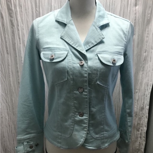 Talbots light blue military style stretch denim jacket 2P - Picture 2 of 11